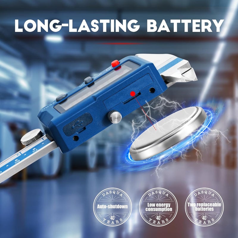 Dasqua 6”/150mm Digital Caliper, Stainless Steel Precision Measuring Tool with Advanced Dual Chip, Large LCD, Resolution 0.0005”/0.01mm, Accuracy ±0.001”/0.02mm - Image 3